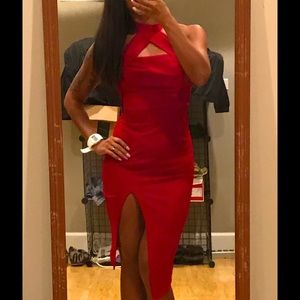 SOLD - Red Bodycon Halter Dress - Size XS
